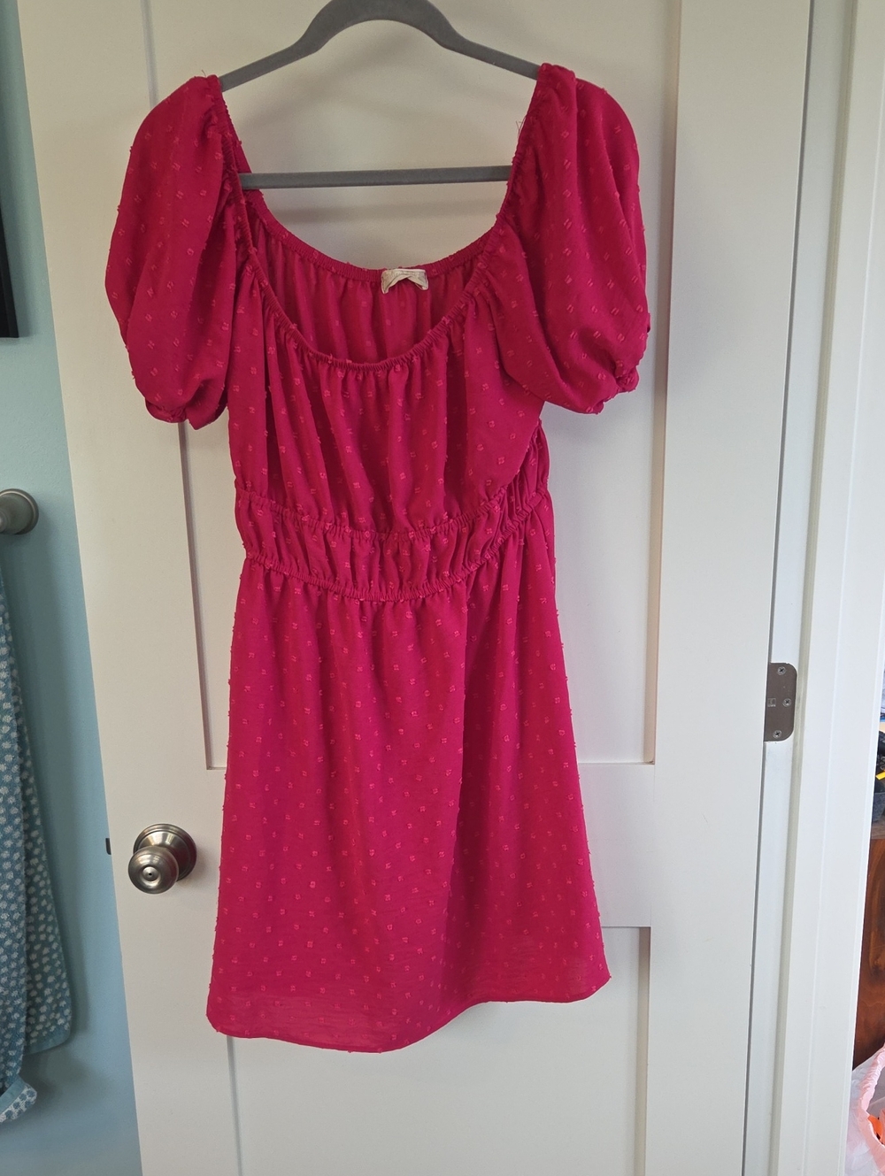 Altar'd State Bright Pink Puff-Sleeve Casual Dress